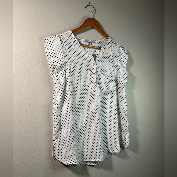 Business Casual Lightweight Cap Sleeve Blouse Sweet Rain Polka Dot Work Wear L - Picture 7 of 12